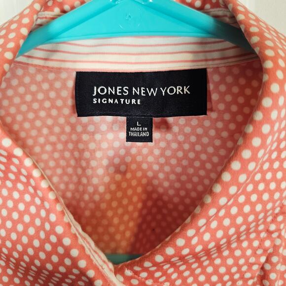 Jones New York Signature Polka Dot Collared Button Front Blouse Size Large EUC - Picture 3 of 6